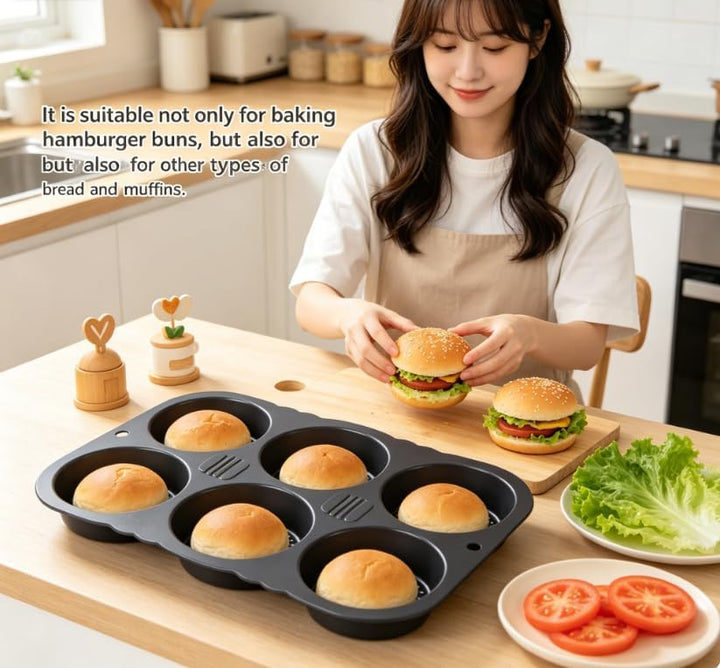 Burger Buns Backform Silikon Rund,Bun Formen,6 Hohlräume Easy Release Backformen faltbar wiederverwe