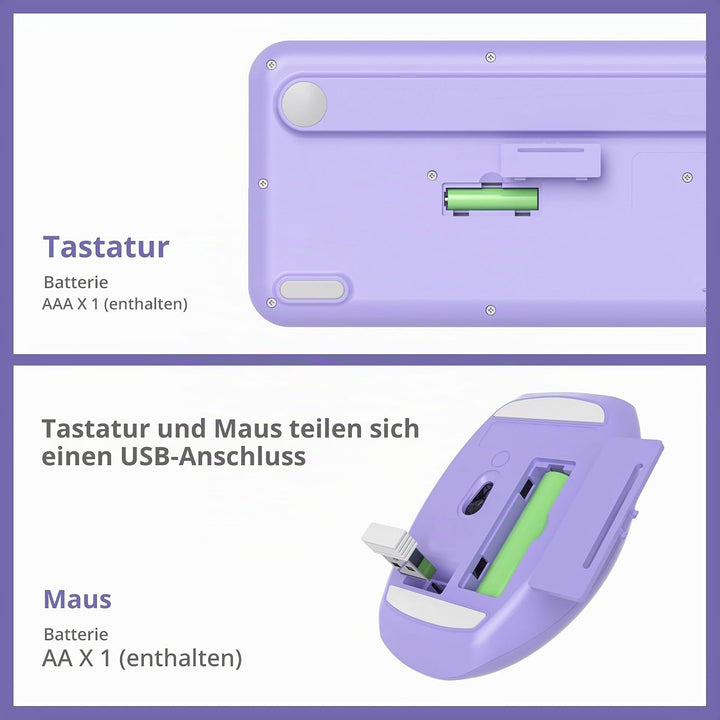 SOLIDEE Buntes kabellose Tastatur und Maus-Kombination,2.4GHz Retro Schreibmaschine Tastatur,104 Tas