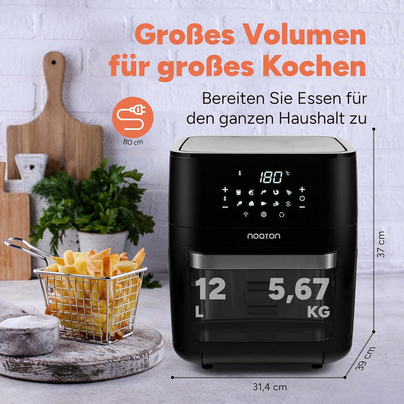 Noaton A120 Ultra Pro Heissluftfritteuse 12L, Fritteuse ohne Öl, Inklusive Rezeptbuch und 26 cm Küch