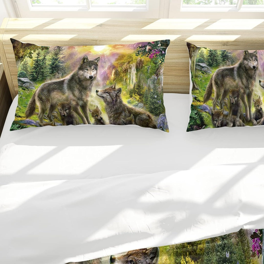 Hoimlm Kinder Bettwäsche 200x200 Wolf Print Mikrofaser Bettbezug Jungen Teens bettwäsche Set Kinder