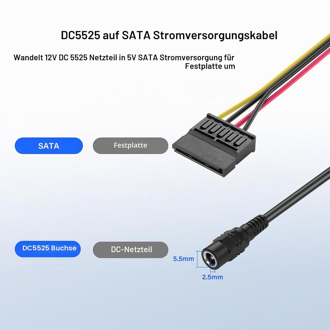 SinLoon DC5525 auf SATA-IDE-Festplatten-Netzteilkabel, DC 5,5 x 2,5 mm Buchse auf SATA-Buchse, Verlä