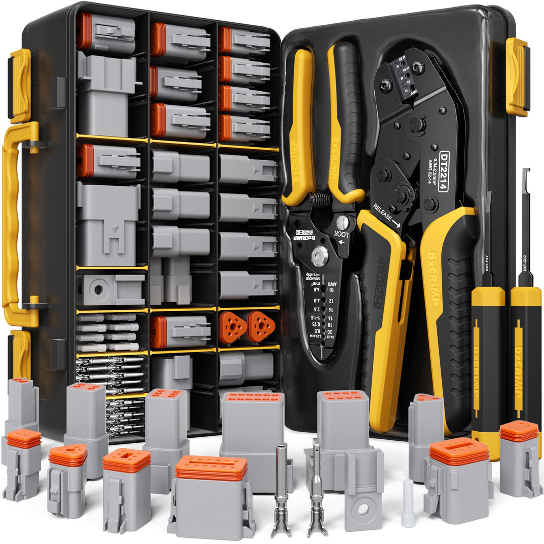 DxCRIMP Crimpzange Deutsch Stecker Set, 2/3/4/6/8/12 polig DT Steckverbinder Kfz Wasserdichter Set,