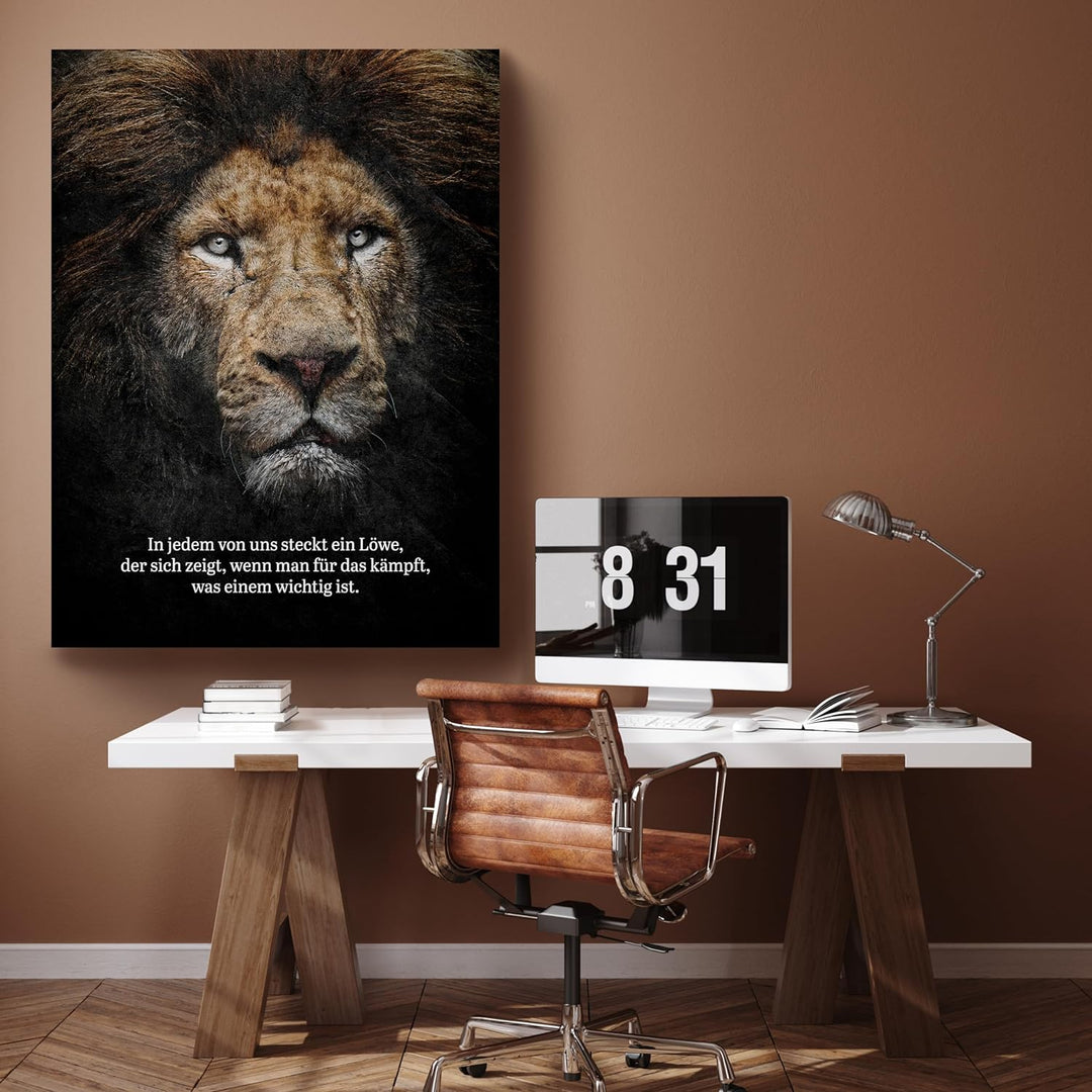 wandmotiv24 Leinwandbild Motivation, 100x75cm, Hochformat, In jedem steckt EIN Löwe, Deko, Bilder au