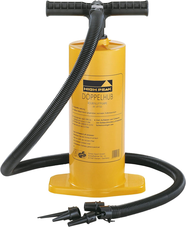 High 49702 Peak Doppelhubpumpe, Handpumpe, TÜV/GS geprüft, 4 Ventile, extra stark, gelb Bundle mit S