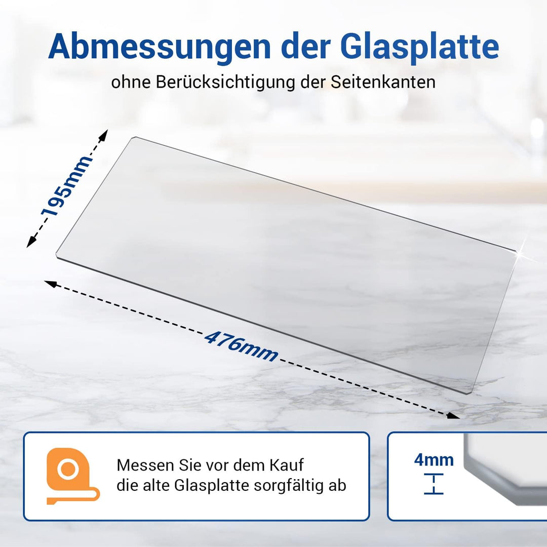 VIOKS Kühlschrank Glas 476x195mm Ersatz für Zanussi 224906410/2 & Electrolux Gemüsefach Einlage, Gla