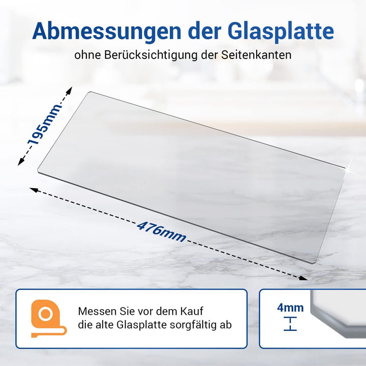 VIOKS Kühlschrank Glas 476x195mm Ersatz für Zanussi 224906410/2 & Electrolux Gemüsefach Einlage, Gla