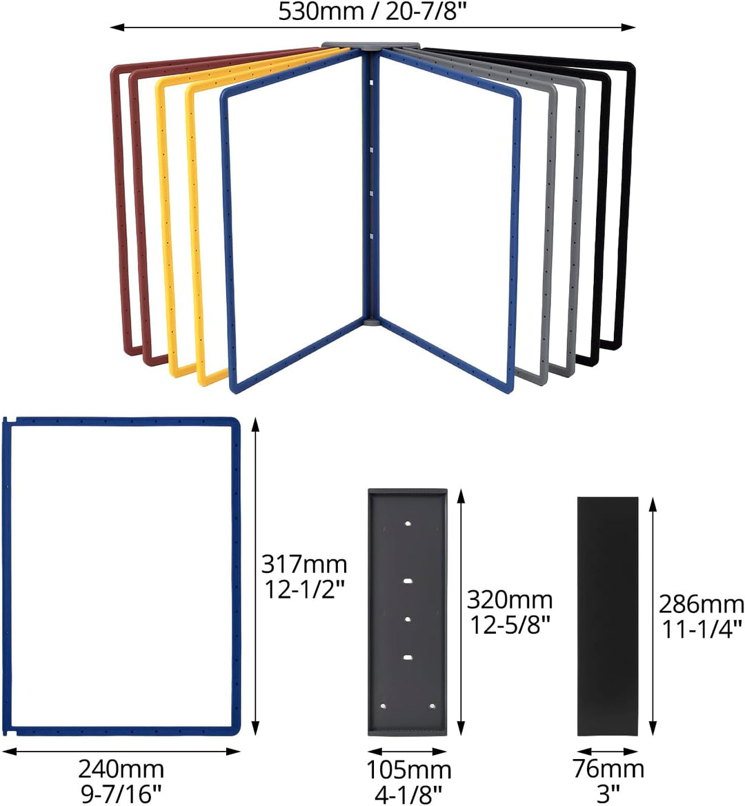 QWORK® Magnetischer Wand Sichttafelsystem mit 10 Sichttafeln A4 in Schwarz für Messehallen, Restaura