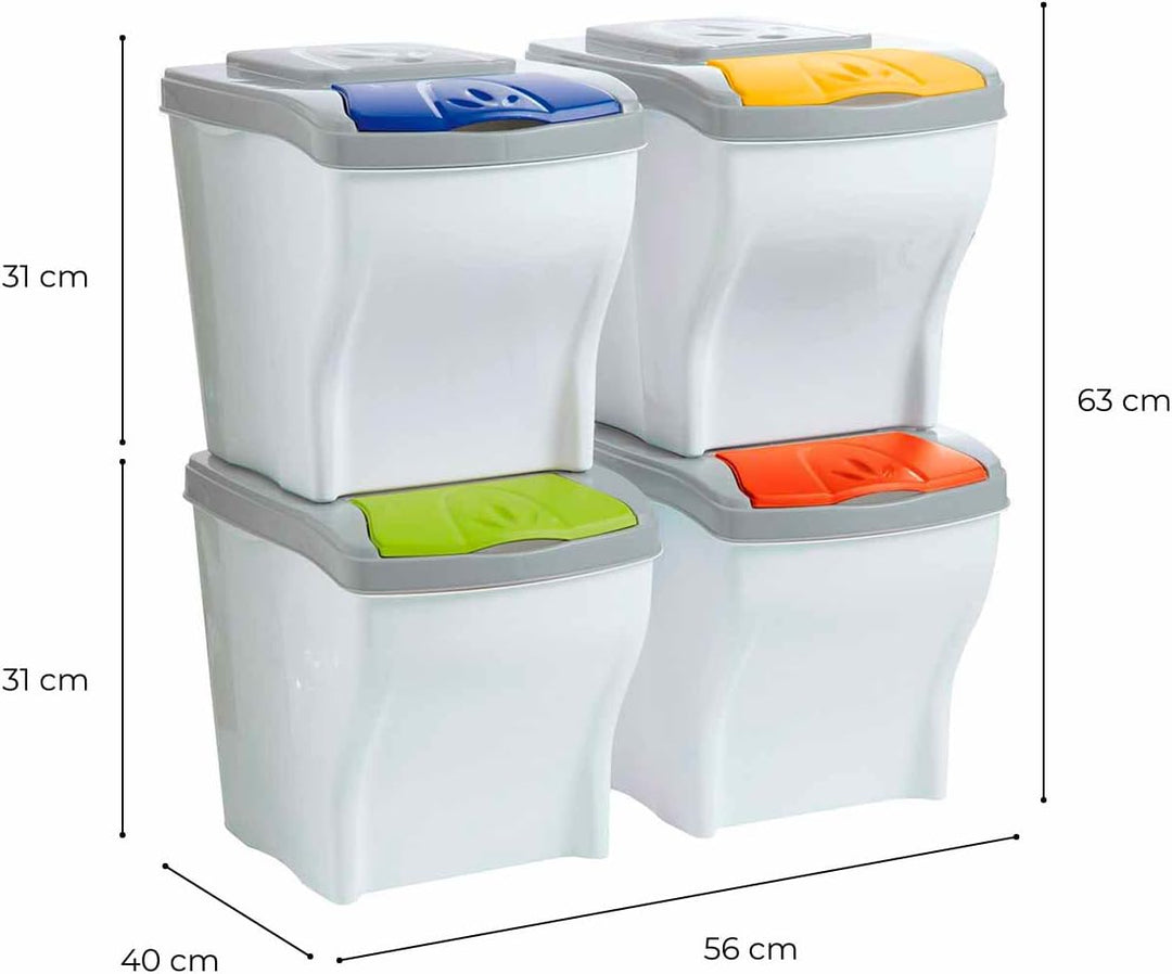 bama Mülleimer 4er-Set für Abfalltrennung - 20 Liter, Multiple Farben - Umweltfreundlich, Poker Seri