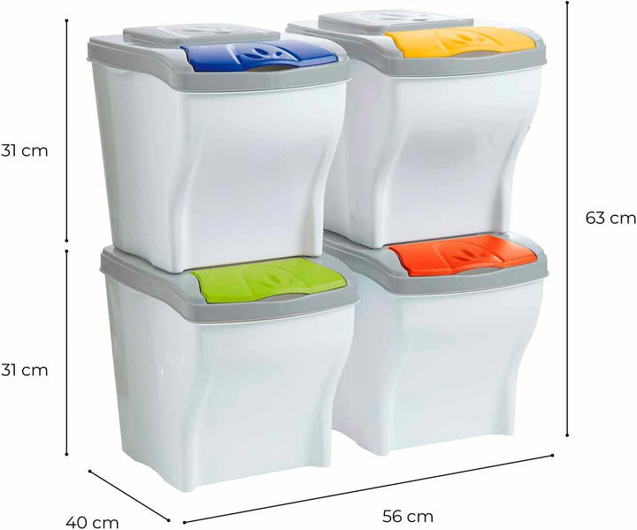 bama Mülleimer 4er-Set für Abfalltrennung - 20 Liter, Multiple Farben - Umweltfreundlich, Poker Seri