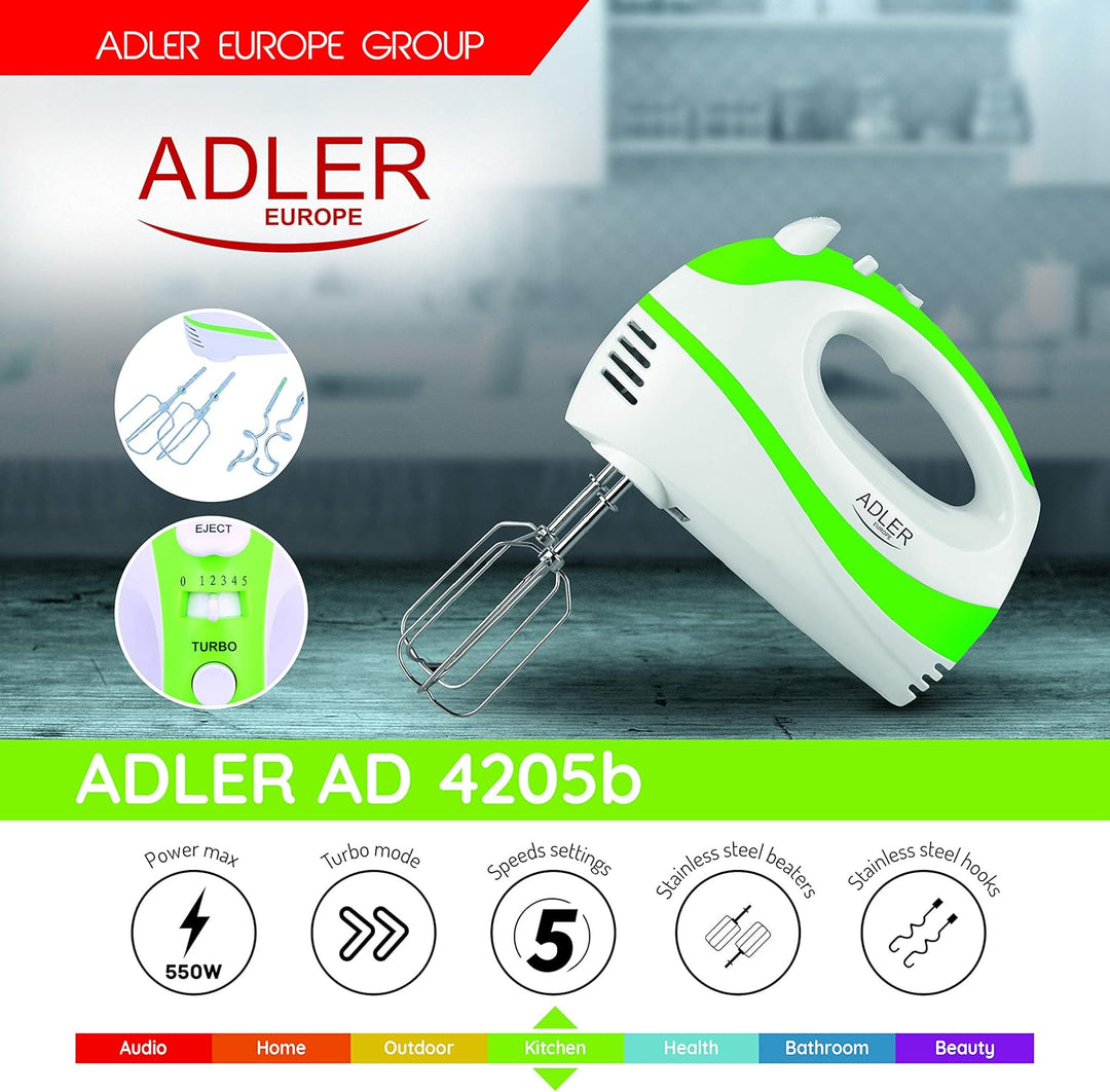 Adler Elektrischer Handrührer, Mehrfarbig, AD 4205g, Mehrfarbig
