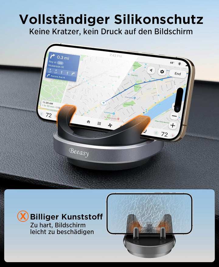 Beeasy Handyhalterung Auto Armaturenbrett, Silikon Handy Halterung Auto 360 Drehbar, Universal Kfz A