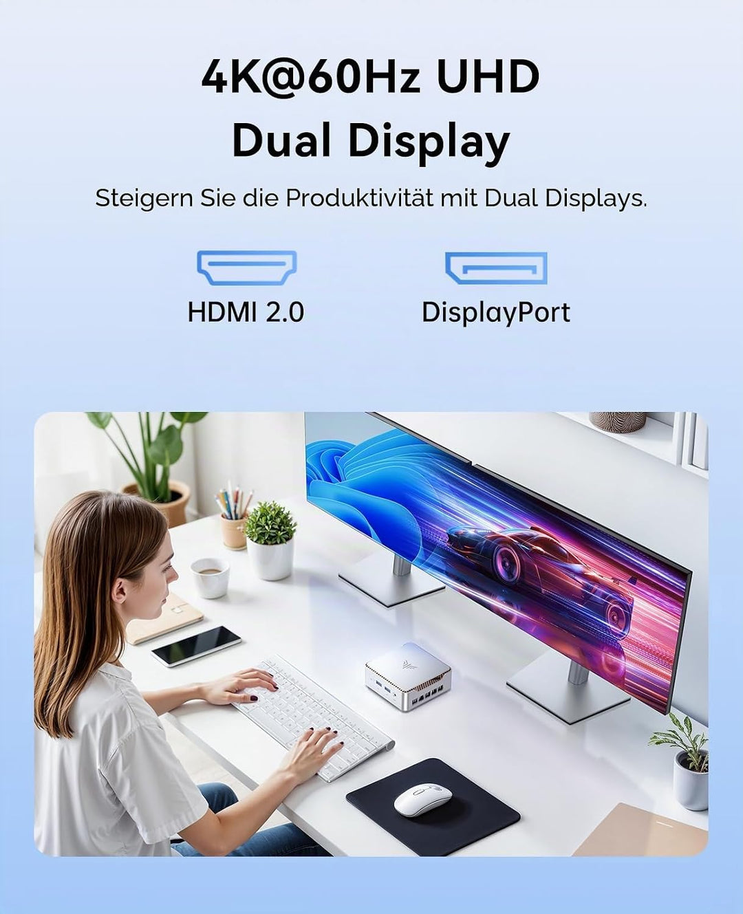 NiPoGi Essenx E2 Mini PC, Ιntel Twin Lake N150(bis zu 3,6 GHz), 16 GB DDR4 256 GB M.2 SSD Mini Deskt