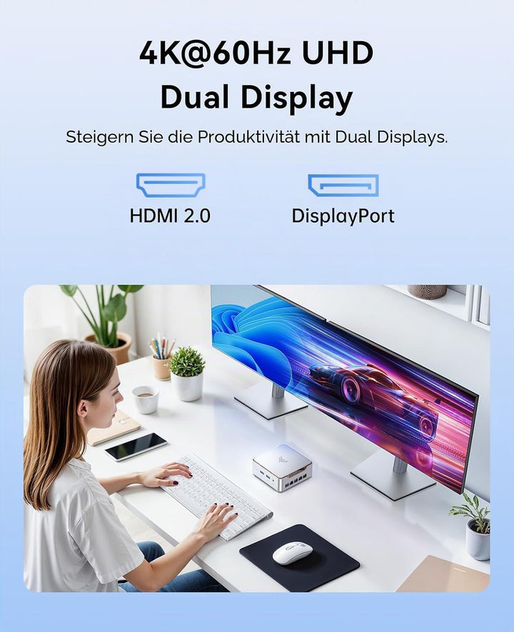 NiPoGi Essenx E2 Mini PC, Ιntel Twin Lake N150(bis zu 3,6 GHz), 16 GB DDR4 256 GB M.2 SSD Mini Deskt