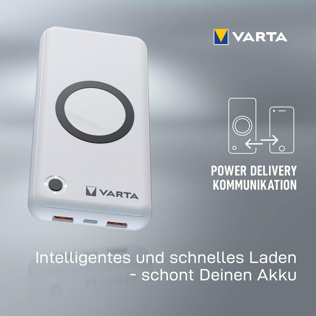 VARTA 2 in 1 Power Bank und Wireless Charger, kabelloses Ladegerät, Powerbank 20000mAh, LED Ladestan