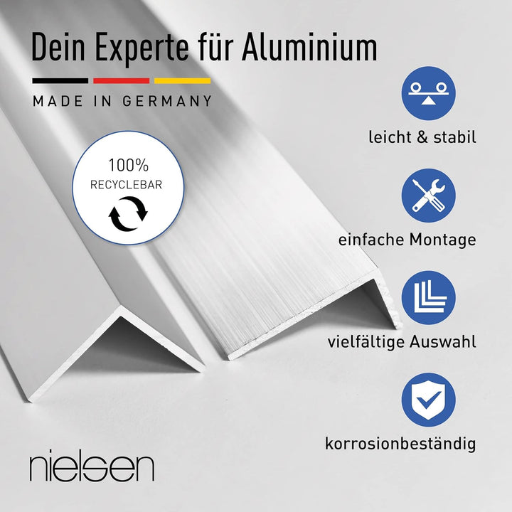 nielsen Aluminium Winkelprofil Silber matt eloxiert 2000x50x50 mm, Stärke: 2 mm, Länge: 200 cm, glei