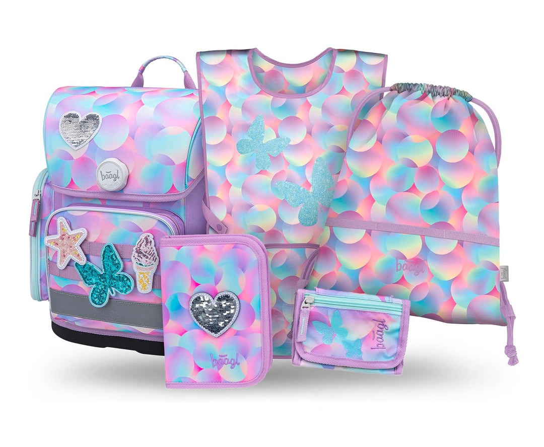Baagl Schulranzen Jungen Mädchen Set 5 Teilig (Ergo Schultasche für 1. Klasse, Mäppchen, Turnbeutel,