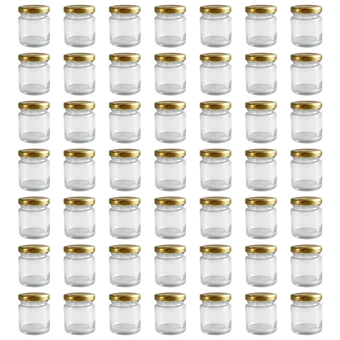 Vitrea 50x Mini Marmeladengläser 37 ml - mit Deckel Gold TO 43 - kleine Einmachgläser zum befüllen m