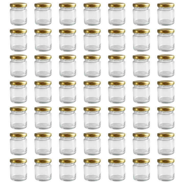 Vitrea 50x Mini Marmeladengläser 37 ml - mit Deckel Gold TO 43 - kleine Einmachgläser zum befüllen m