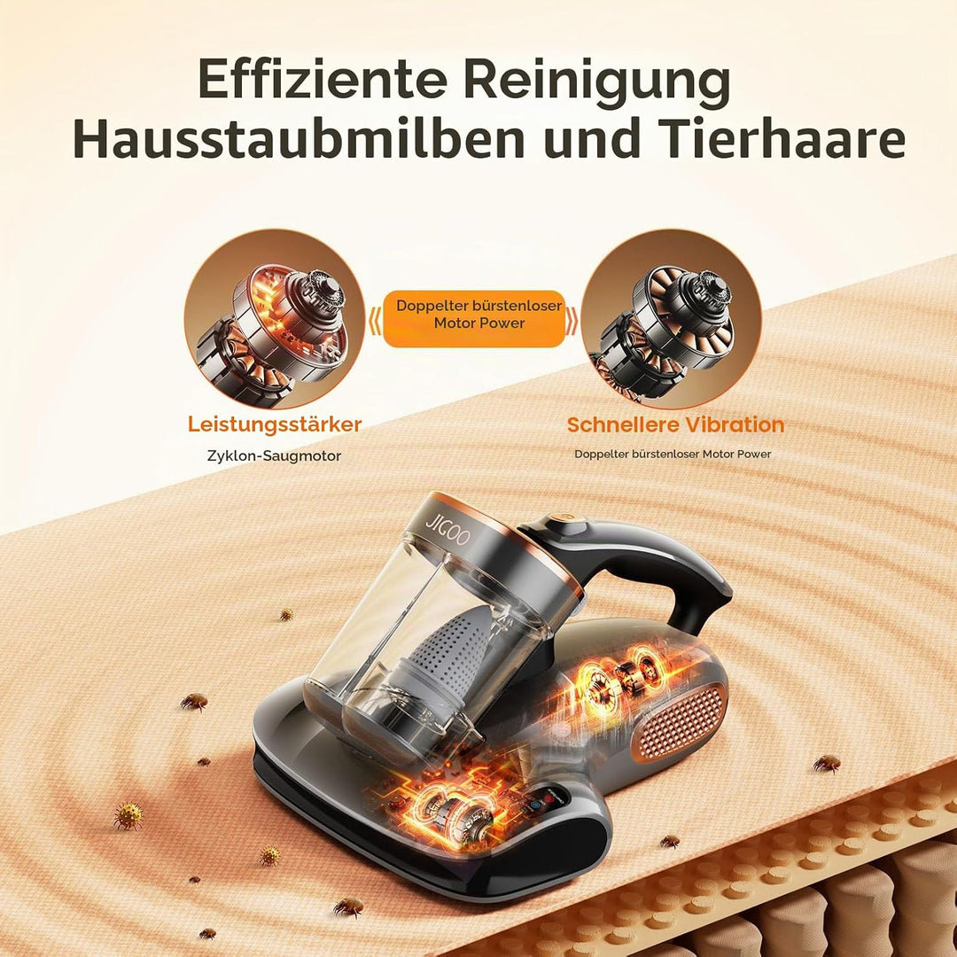 JIGOO S100 Kabelloser Matratzenstaubsauger: Tiefenreinigender Milbenstaubsauger mit UV-Licht gegen A