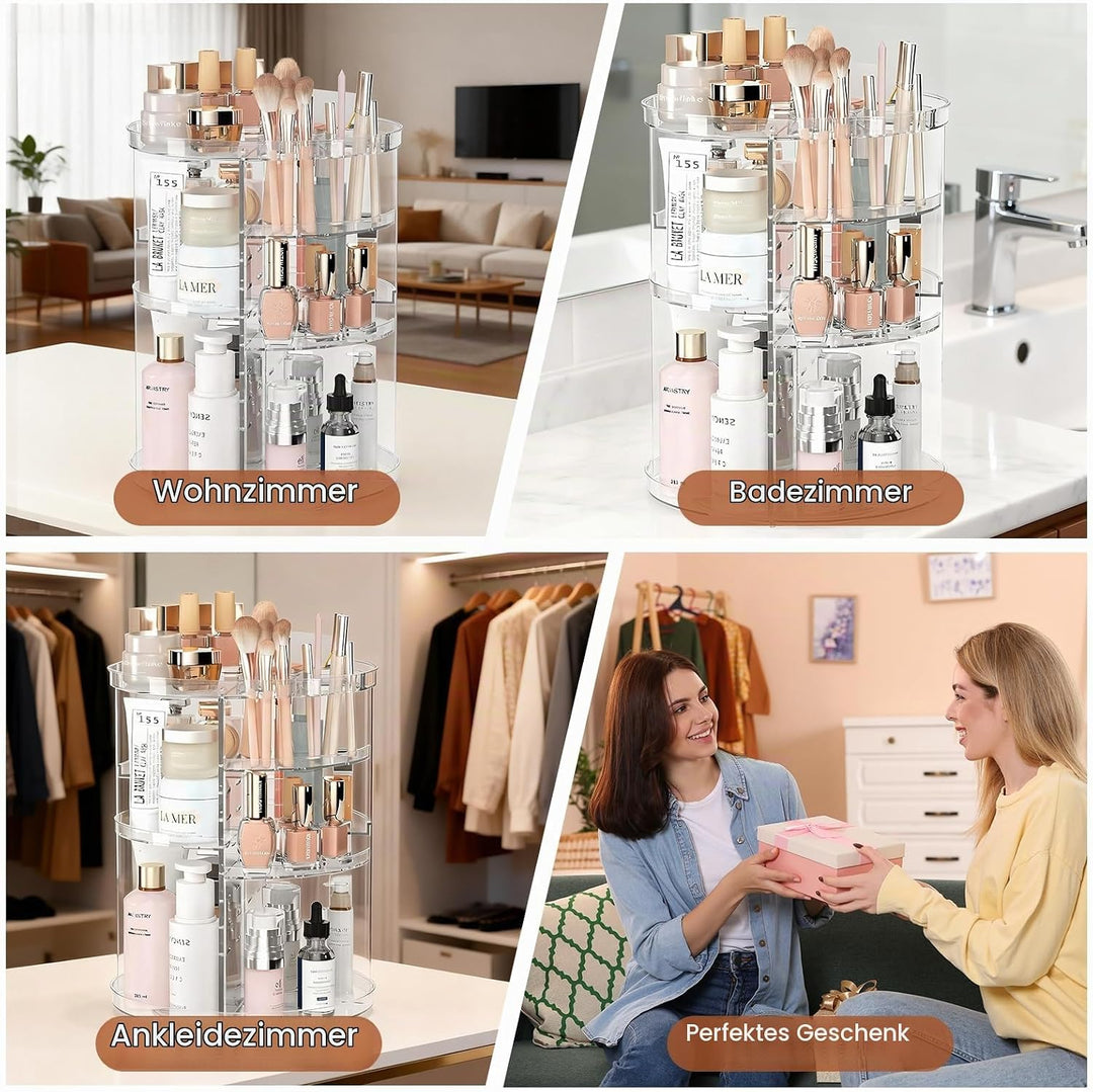 360° Drehbarer Make-up-Organizer Plastik Transparent Zerlegbar, Schminktisch Aufbewahrung für Lippen