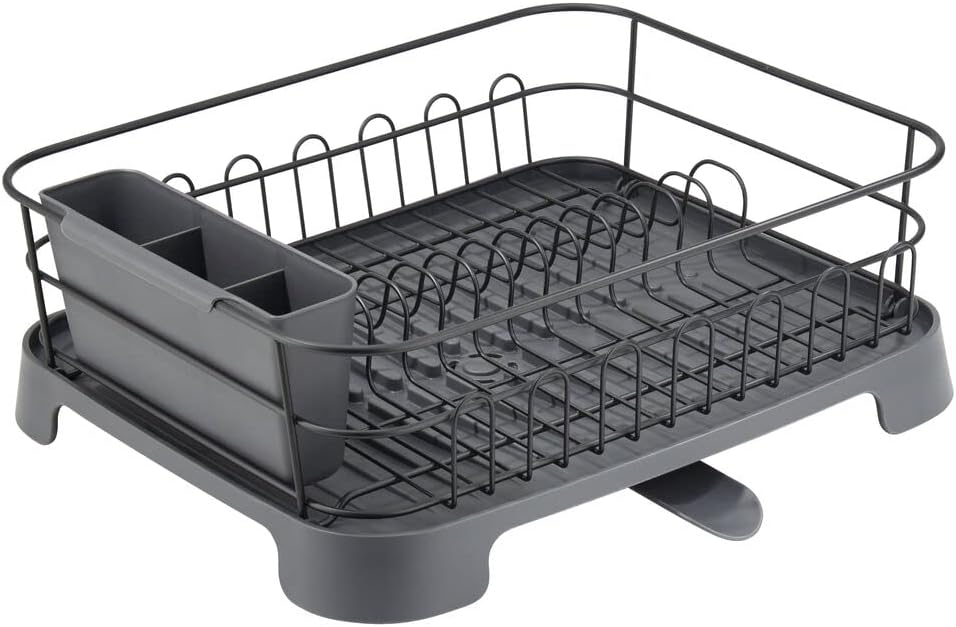 mDesign Abtropfgestell aus Metall und Kunststoff – Geschirrabtropfgitter mit schwenkbarem Ausgiesser