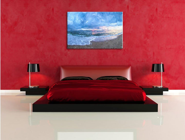 Pixxprint Strandufer Kunst als Leinwandbild/Grösse: 100x70 / Wandbild/Kunstdruck/fertig bespannt, 10