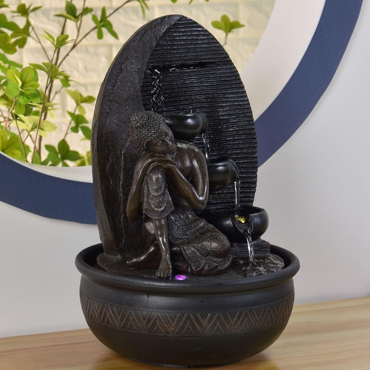 Zen'Light Zimmerbrunnen Buddha Grace, Kunstharz, bronzefarben, 26 x 26 x 40