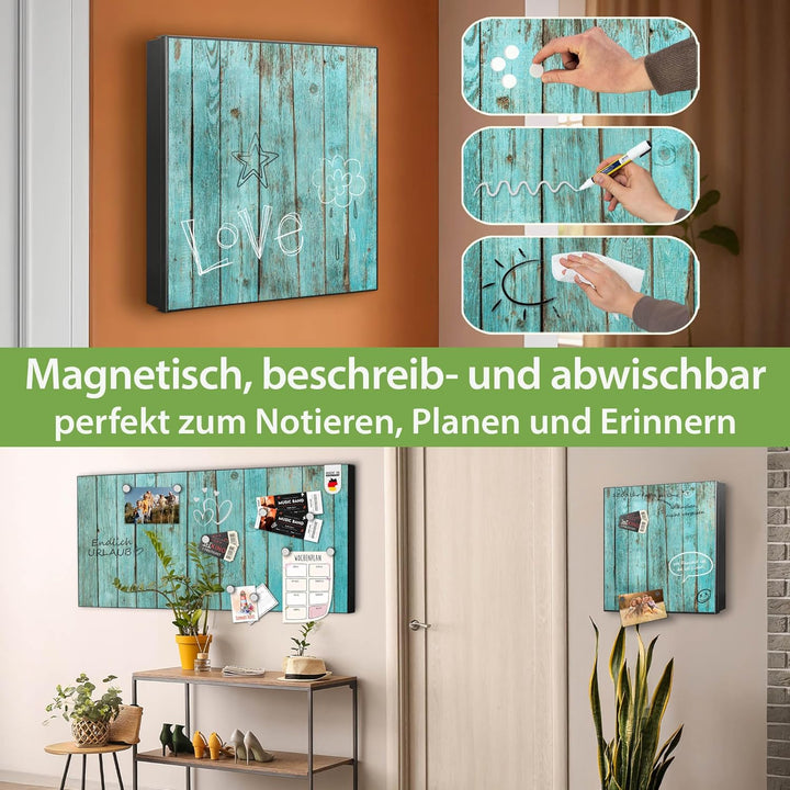 banjado® Grosser Schlüsselkasten Glas/Schlüsselbox 30cm x 30cm mit 50 Haken - Motiv Blaues Holz/Schl