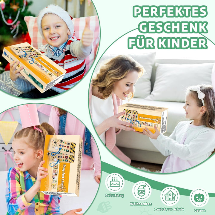 Montessori Busy Board Activity Board ab 1 Jahr Holzspielzeug mit 15 LED Lichtschalterspielzeug Senso