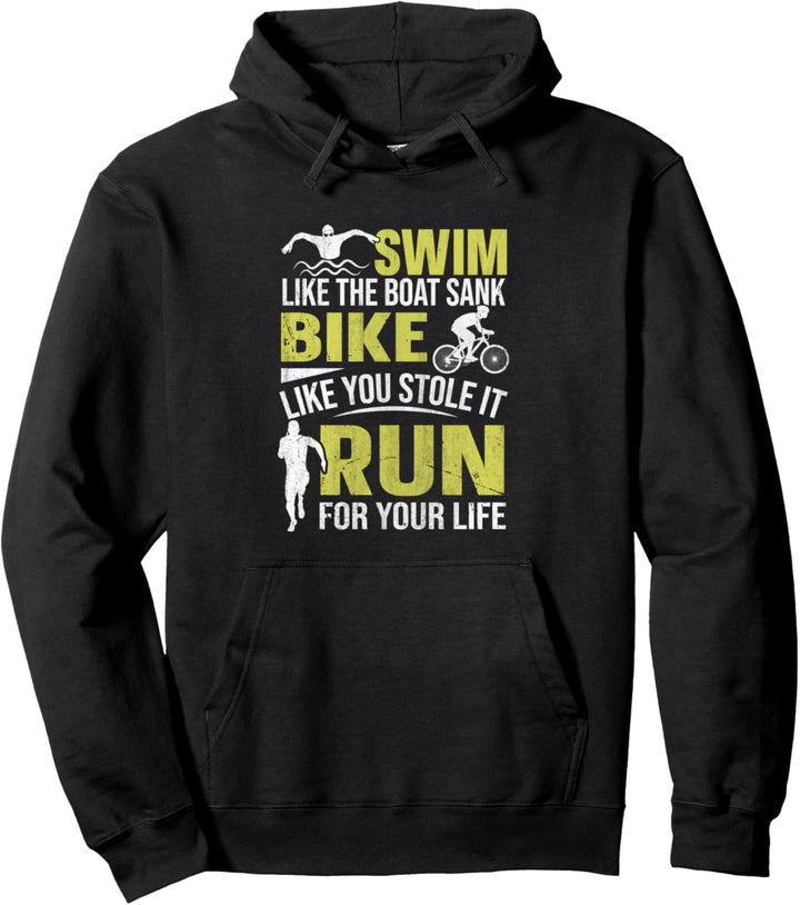 Swim Bike Run Funny Triathlon Pullover Hoodie