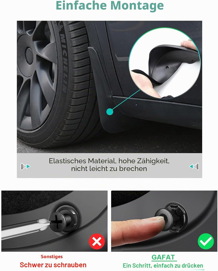 GAFAT Tesla Model Y 2021-2023 2024 Schmutzfänger, Kotflügel, Spritzschutz Auto, Kunststoff Schlamm F