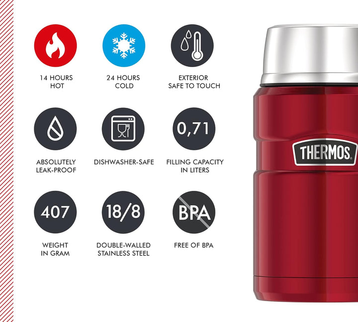Thermos STAINLESS KING FOOD JAR 0,71l, cranberry red, Thermosbehälter aus Edelstahl, 14h heiss / 24h