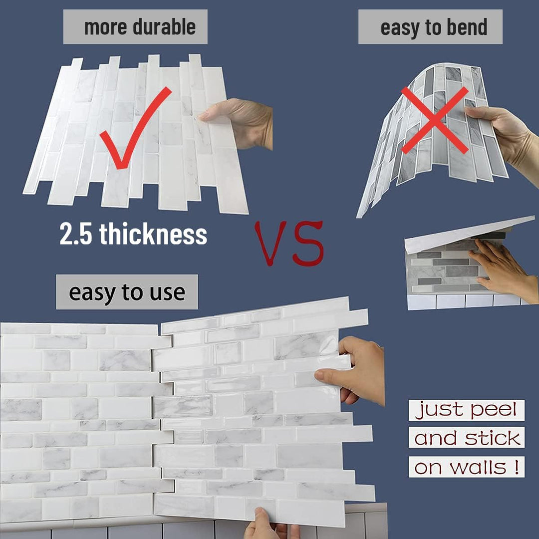 WoStick 10-Stück Upgrade Dickere 2,5mm Klebefliesen 3d Selbstklebend Fliesen Küche Küchenrückwand pl