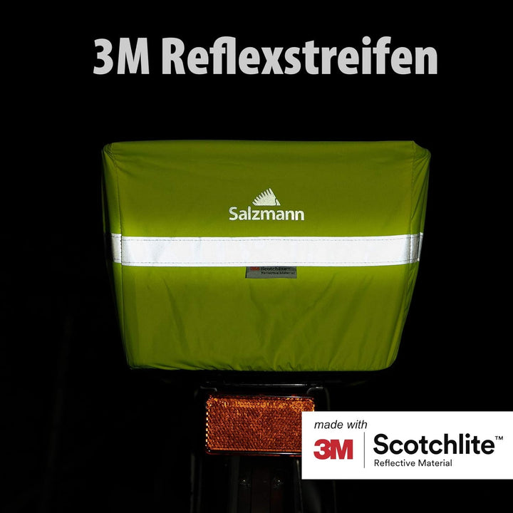 Salzmann 3M Reflektierender Regenschutz für Fahrradkörbe - wasserdichte Korbabdeckung - Hergestellt