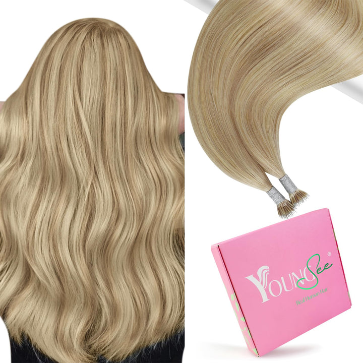 YoungSee Nanoring Extensions Echthaar Blond Nanoring Extensions Goldblond Strahnchen Mittelblond Nan