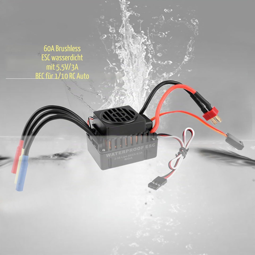 GoolRC 3650 3900 KV Beushless-Motor wasserdicht mit Kombi-Set ESC 60A für 1/10 RC LKW Auto