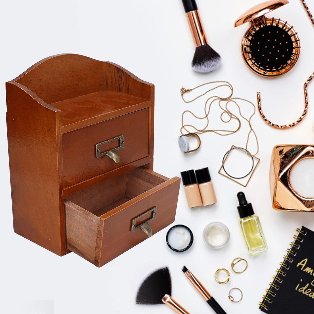 Klein Holz Schubladenschrank, 24.5 x 13 x 18.8cm Massivholz Schmuckschatulle mit 2 Lagiger Schublade