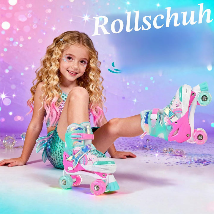 NEMONE Rollschuhe für Mädchen Kinder 4 Grössen Verstellbar Blau Violett Rollschuhe für Kinder Drinne