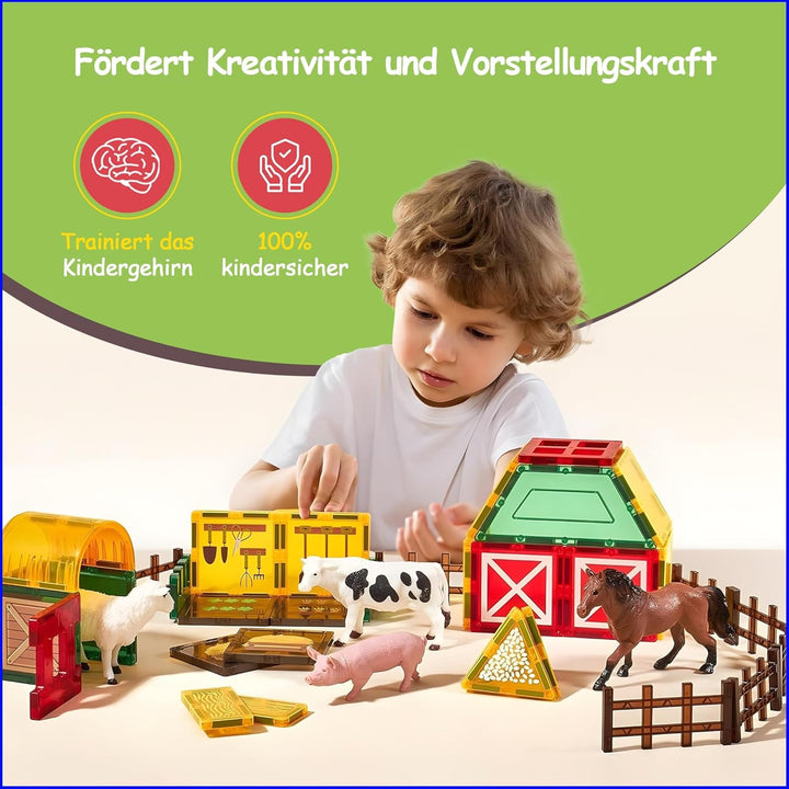 Olvy Magnetische Bausteine Montessori Spielzeug - 80 Magnetic Tiles Kinder - Magnetisches Konstrukti