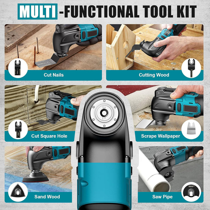 Akku-Multifunktionswerkzeug Kompatibel mit Makita Akku 18V, Kabelloses Oszillierendes Werkzeug-Set,
