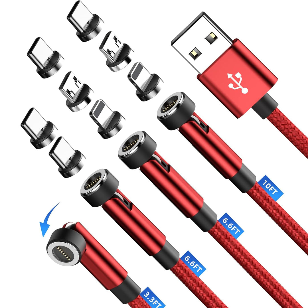 USB C kabel [4Pack 1m+2m+2m+3m] Red 3 in 1 ladekabel magnetisch 540-Grad-Drehung 3A Schnelllade & Da