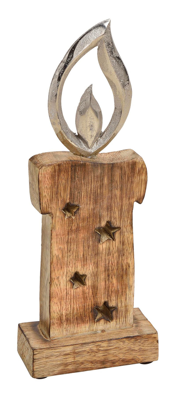 levandeo Weihnachtsdeko Kerze Mangoholz H27cm Deko Aufsteller Holz Braun Metall Silber Weihnachten T