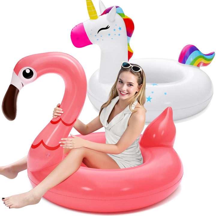 SLOOSH Einhorn-Flamingo-Schwimmring für den Pool – 2Pack aufblasbare Schwimmreifen mit Kopfstütze, S