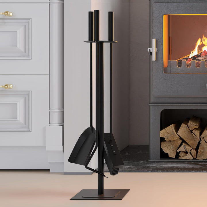 Kingson Kaminzubehör mit Bürste, Schürhaken und Schaufel, Kaminbegleiter-Set, 15 x 15 x 60 cm, 4-tei