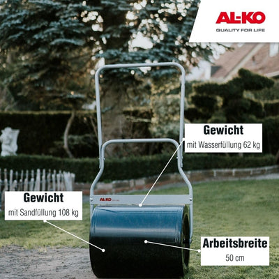 AL-KO GW50 Gartenwalze GW 50, 50 cm Arbeitsbreite, Gewicht mit Sandfüllung 120 kg oder mit Wasser 72