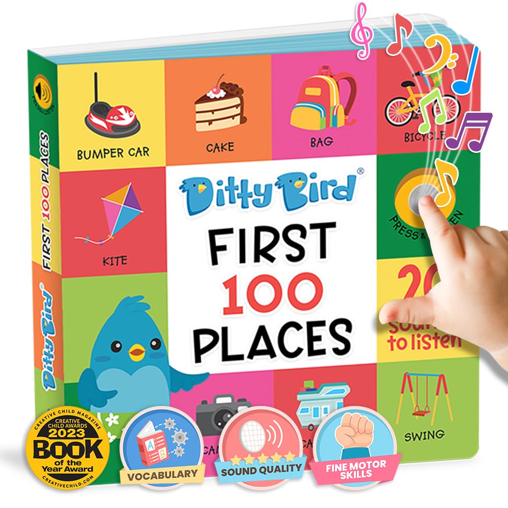 Ditty Bird Bücher: 100 Orte, 100 Wörter zum Lernen, Pappbücher für Kleinkinder 1-3, interaktive Büch