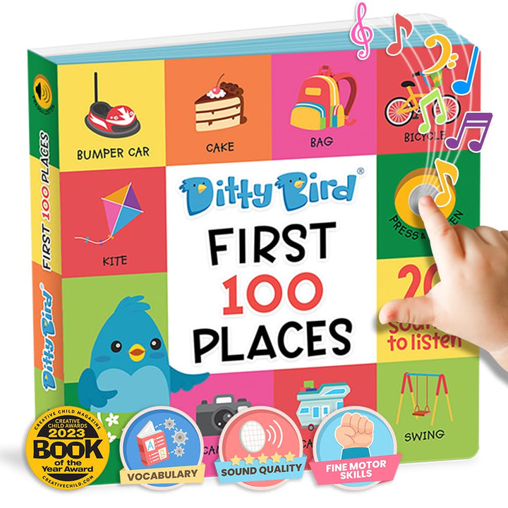 Ditty Bird Bücher: 100 Orte, 100 Wörter zum Lernen, Pappbücher für Kleinkinder 1-3, interaktive Büch