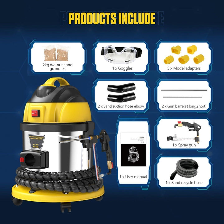 HTS558 Strahlgeräte Nussschalen Strahlgerät, 220V Automotor Einlassventil Reinigungsmaschine, Automo