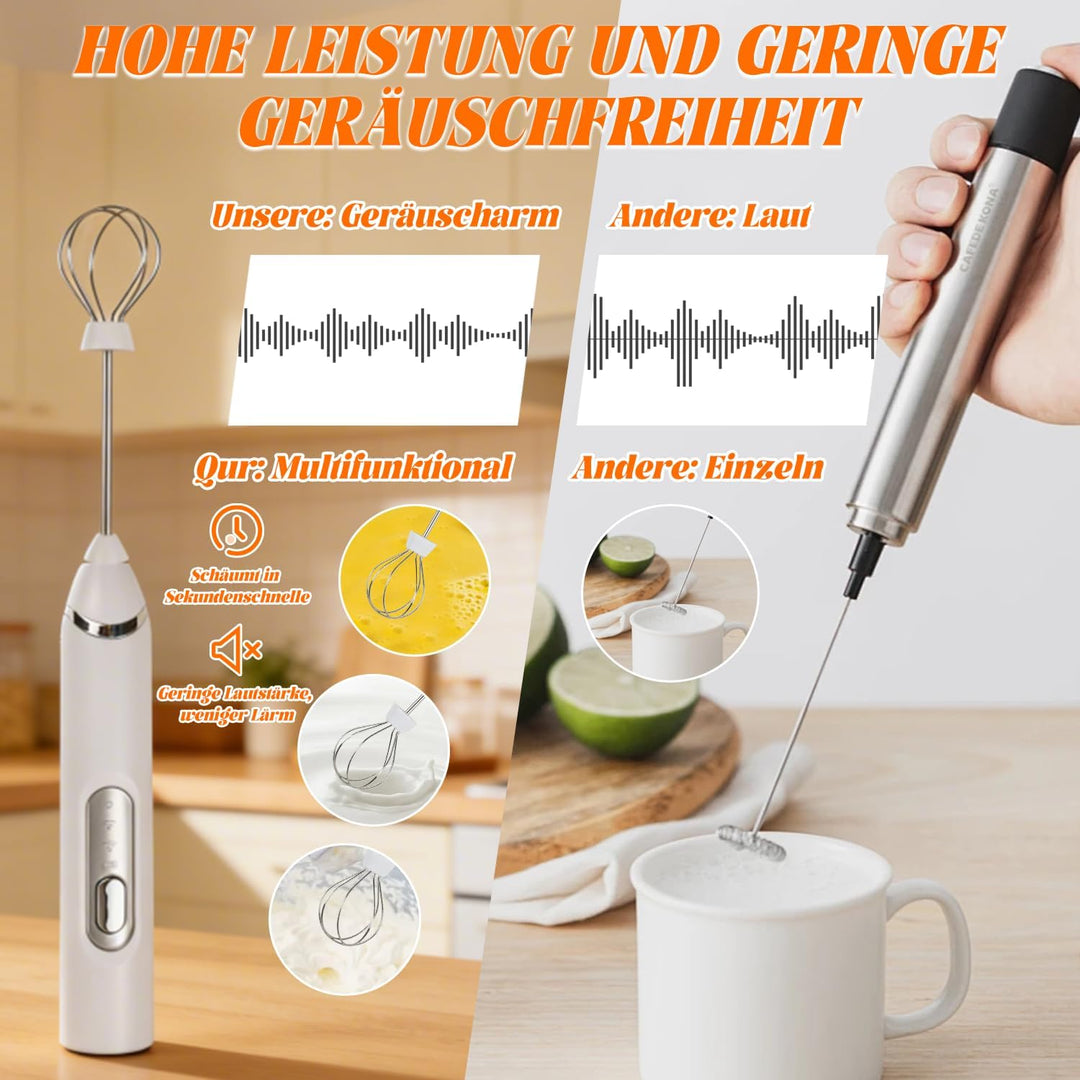 Aohcae Milchaufschäumer Stab, USB Handheld Milchaufschäumer Wiederaufladbar, 3 Gang Aufschäumer mit