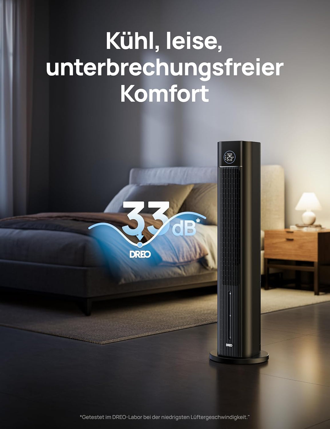 DREO Turmventilator mit Wasserkühlung, 110 cm Luftkühler mit Wasserkühlung Leise, 4-Geschwindigkeite